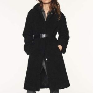 New! ba&sh Flilip Belted Faux Shearling Hooded Coat